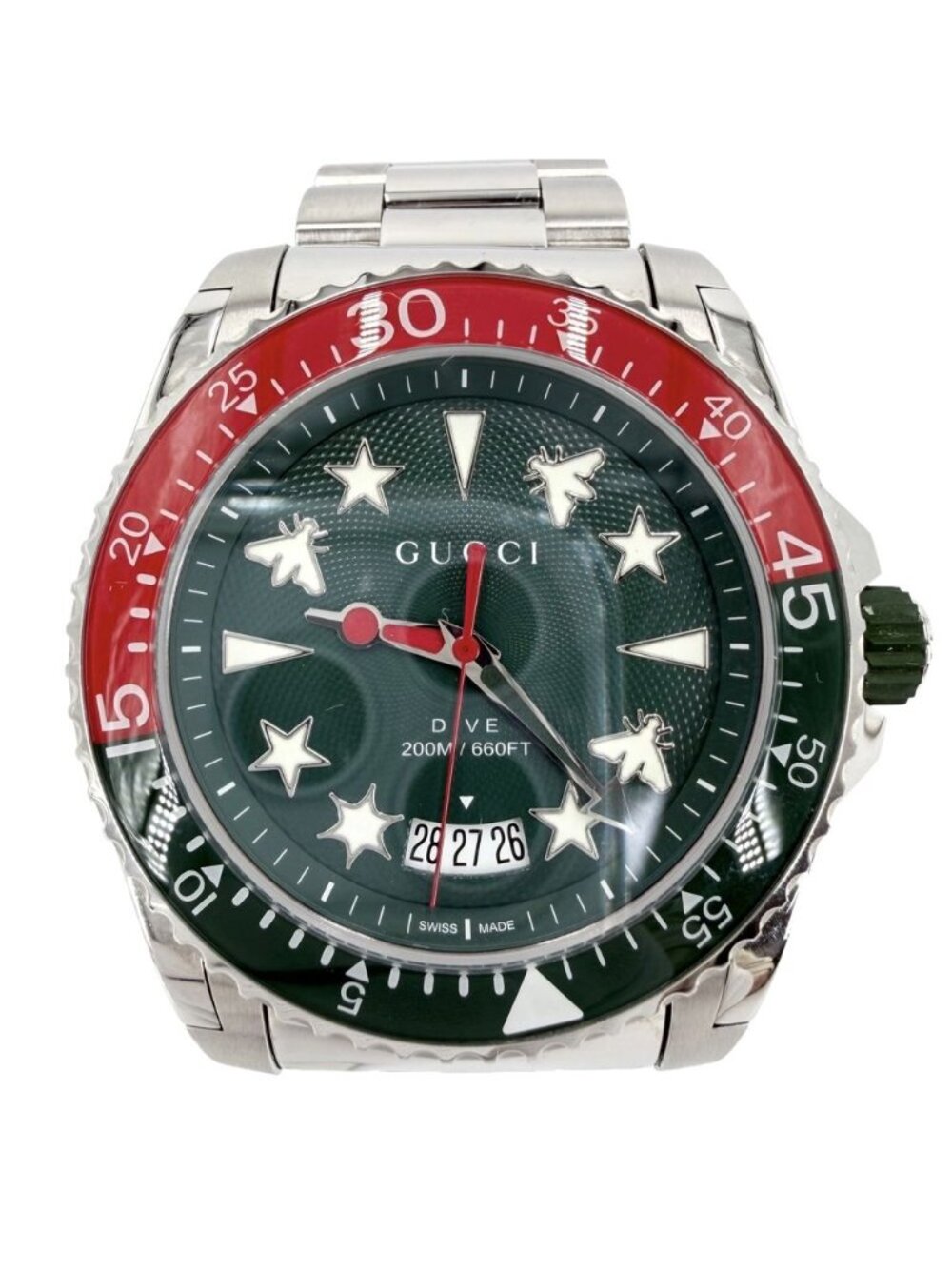Gucci Watch Date Dive Quartz Green Dial Stainless Steel Silver